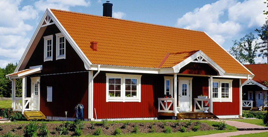 Schönes rotes Schwedenhaus hier Modell Malmö 145 Holzhaus von Berg-Schwedenhaus