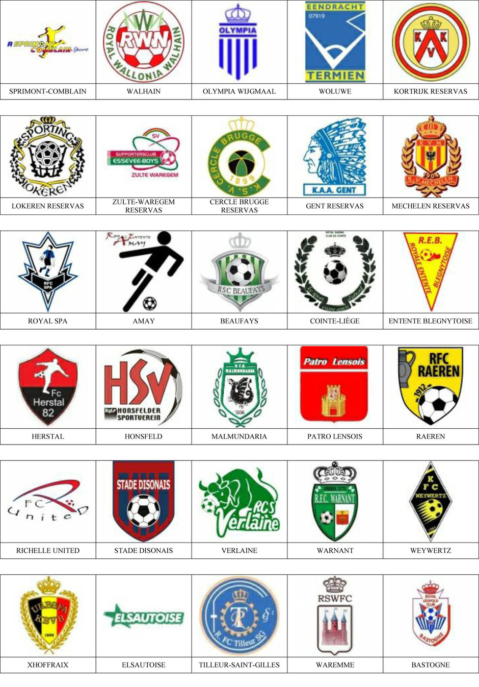 Bélgica - Pins de escudos/insiginas de equipos de fútbol.