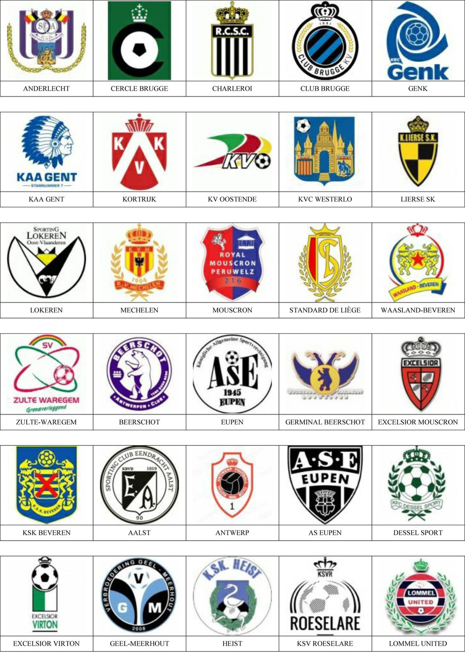 Bélgica - Pins de escudos/insiginas de equipos de fútbol.
