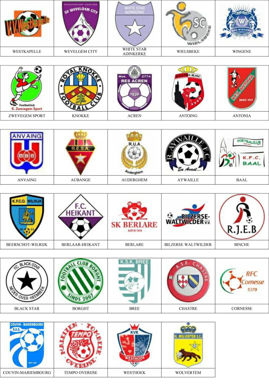 Bélgica - Pins de escudos/insiginas de equipos de fútbol.