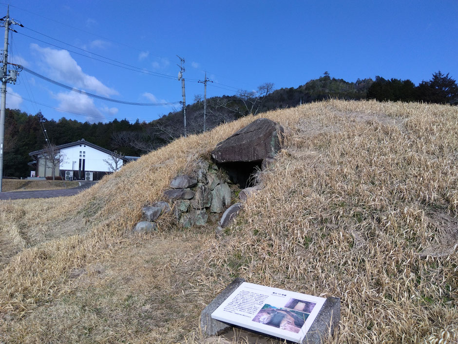 10号古墳。後方の建物は那珂ふれあい館