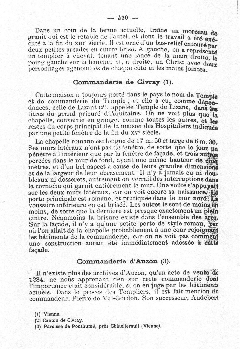 Rochebrochard - Revue Poitevine et Saintongeaise - T VI - Etude sur quelques commanderies des Templiers d’Aquitaine - 1889 p.420