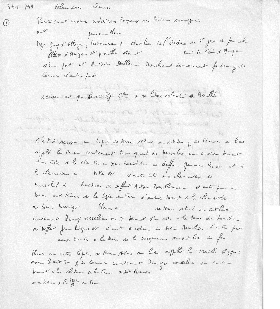 Relevé 3H1 799 Archives de la Vienne 1626 Vélaudon