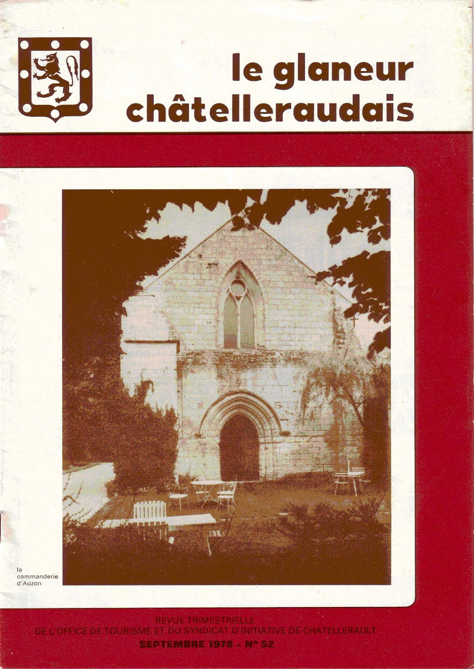 Le Glaneur Châtelleraudais – n° 52 – La commanderie d’Auzon - 1978 - couverture montrant la façade de la chapelle de la commanderie d'Auzon