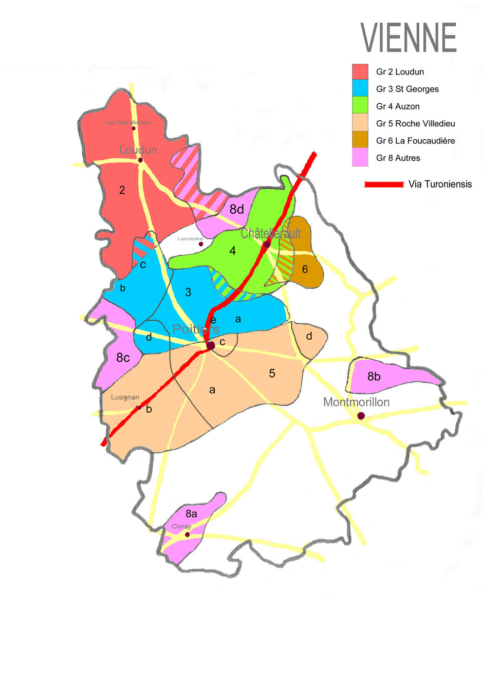 Carte montrant l'étendue des commanderies hospitalières de la Vienne avant 1789