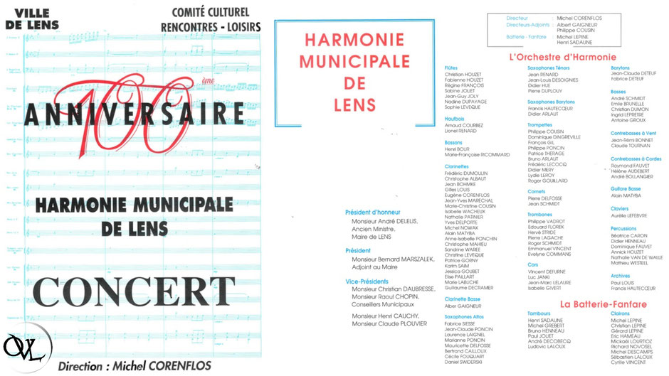 Lens orchestre à vents harmonie municipale centenaire concert brochure