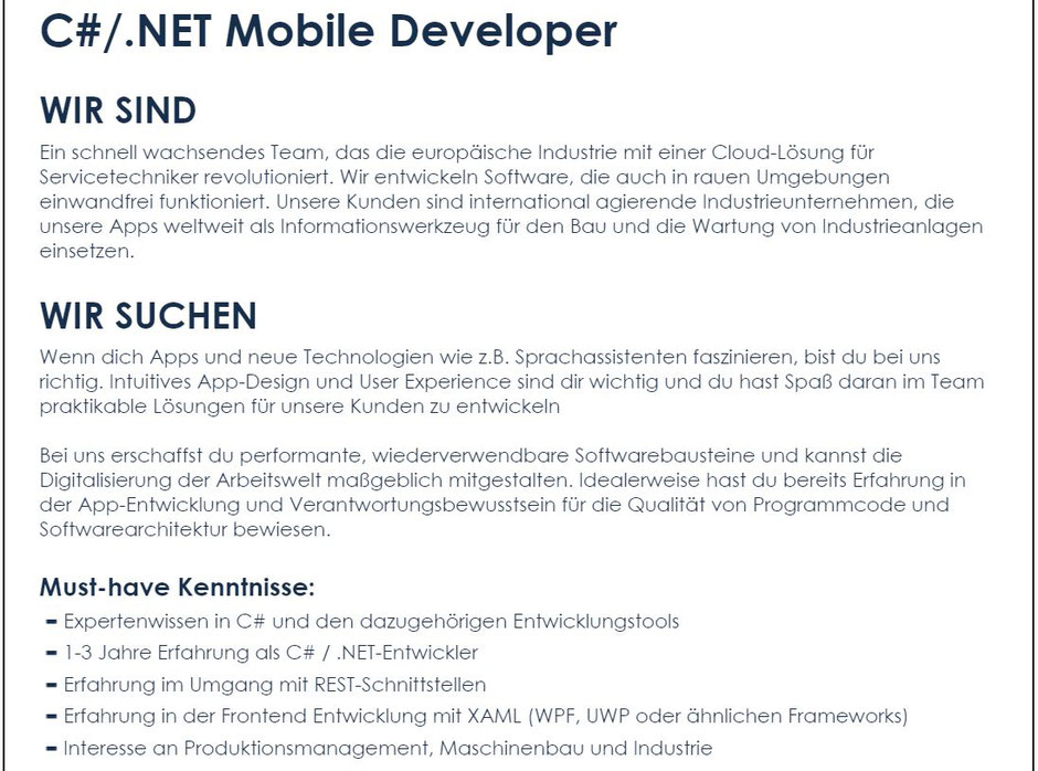 Software Developer Jobs - C#/.NET Mobile Developer - Tablet Solutions - Wien - 1-1