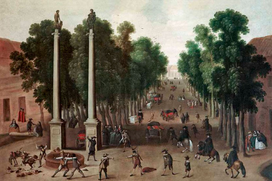 La Alameda de Hércules de Sevilla, en una pintura del siglo XVII.