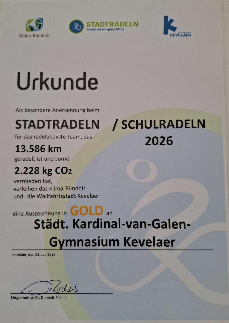 Verliehene Urkunde