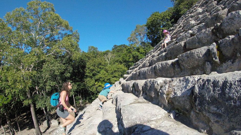Climbing Coba Ruins With Small Children Mexico