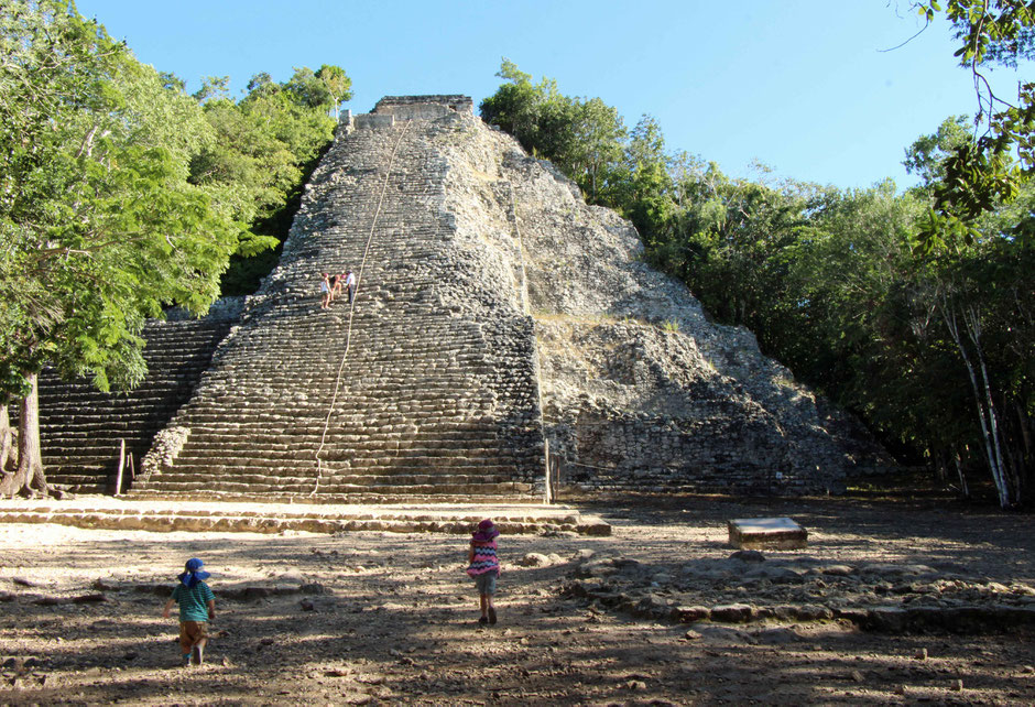 Climbing Coba Ruins With Small Children Mexico