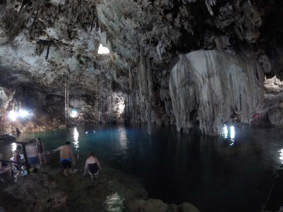 X-keken cenote in Mexico with a toddler