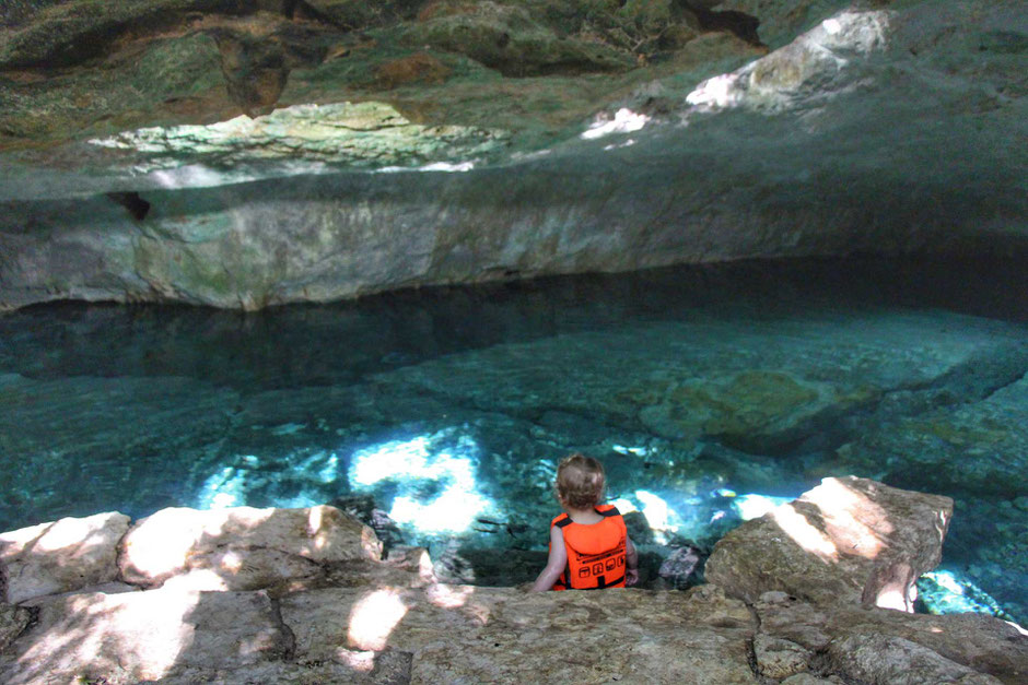 Kantun-chi ecopark cenotes in Mexico with a toddler