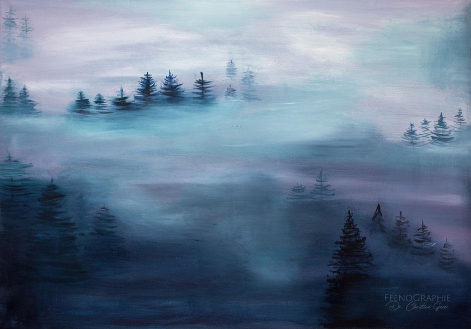 Wald, Landschaft, Nebellandschaft, Öl, Ölmalerei, Wald, forest, trees, Original, Kunstwerk, landscape