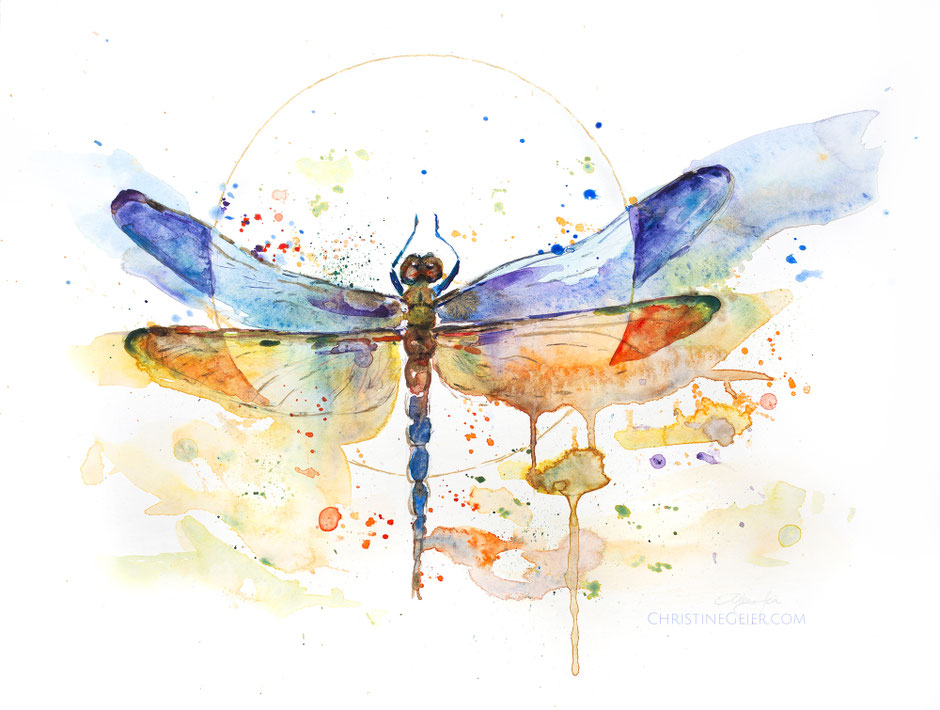 Libelle, dragonfly, insect, art, artwork, illustration, watercolour, watercolor, Aquarell, Kunst, Kunstwerk, contemporary art