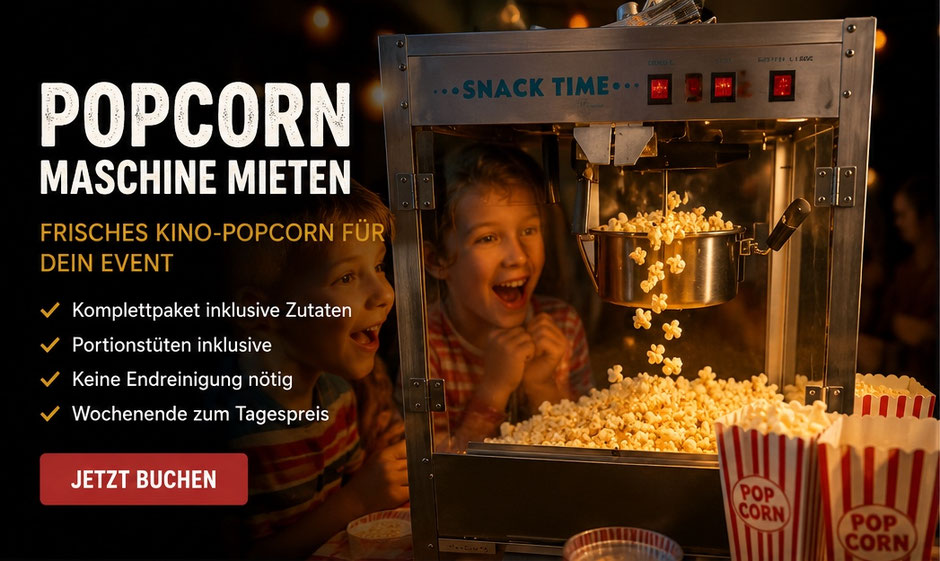 Popcornmaschine mit frischem Popcorn und Zuckerwatte im modernen Fun-Food-Design für Veranstaltungen