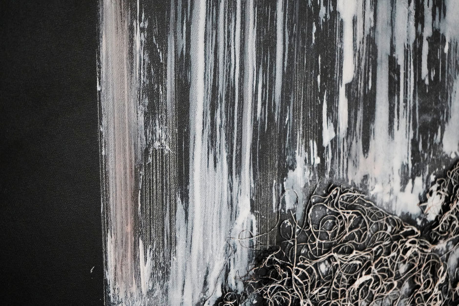 Katharina Lehmann, Source, Ø 100 cm, 2020 · Acrylic, thread on canvas · closeup