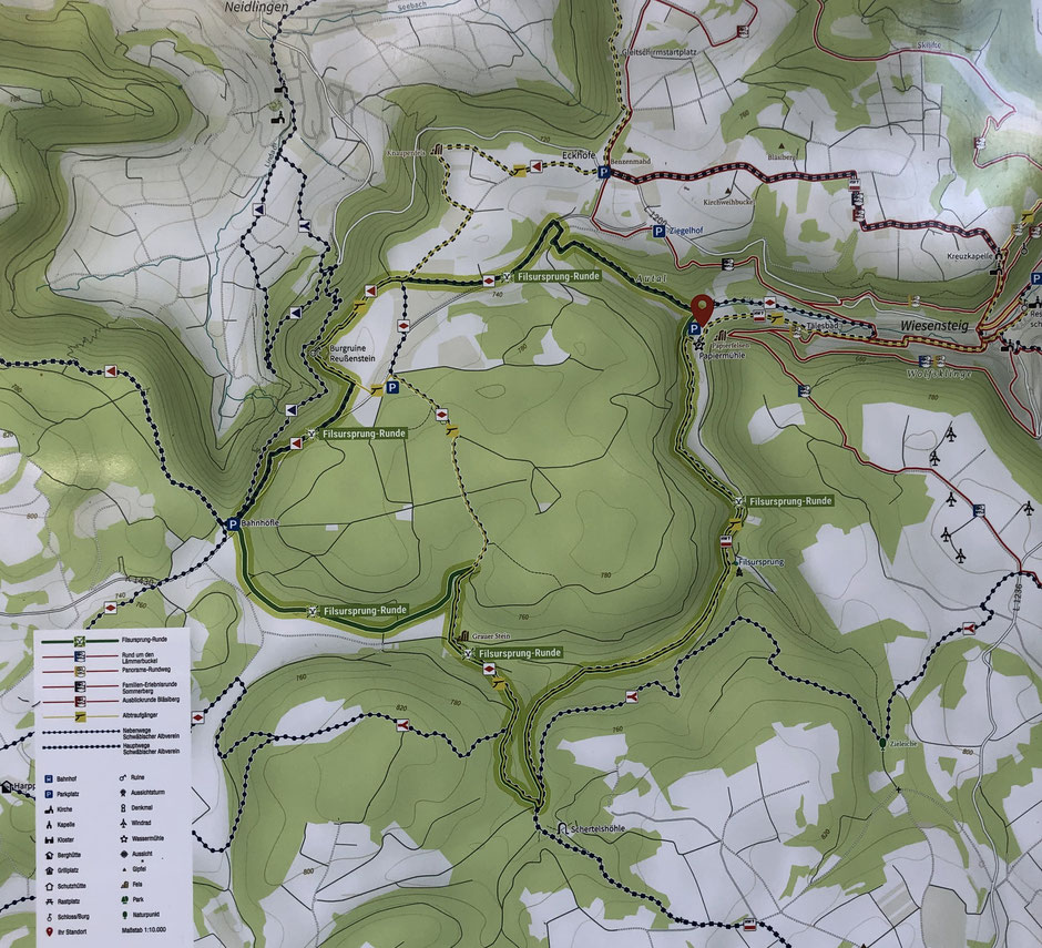 Karte:  Landratsamt Göppingen und Stadt Wiesensteig - Wir wandern teilweise auf der Filsursprung-Runde.