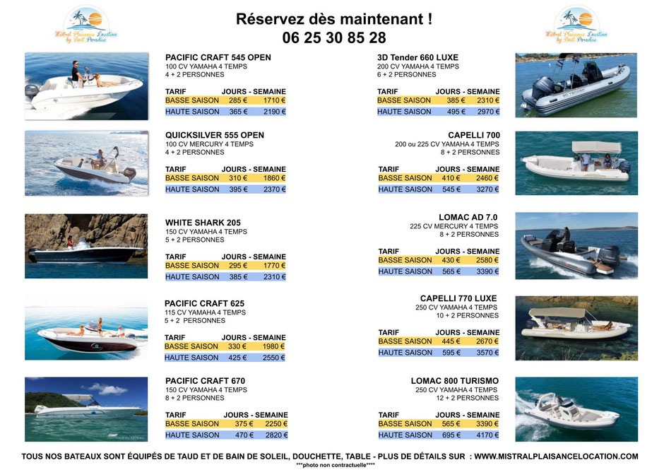 Mistral Plaisance Location, louer votre bateau ou semi-rigide au depart du Lavandou. Tarif et prix pas cher