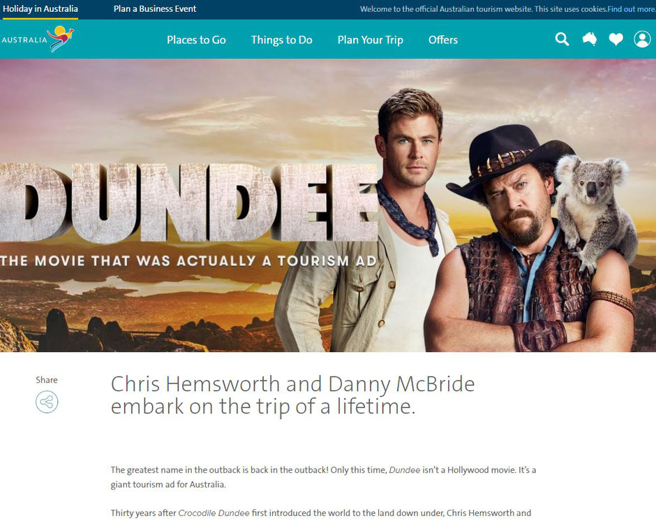 Screenshot: Tourism Australia website