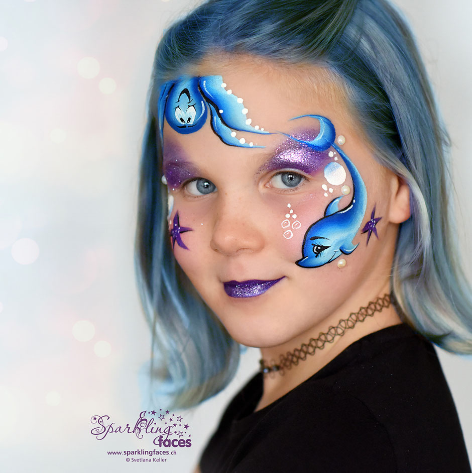 Kinderschminken_Vorlagen; Schminkfarben_kaufen_Schweiz; Kinderschminken_Kurse; Svetlana_Keller; Ballonmodellieren; Ballonmodellage; Airbrush_Tattoos; einfach; Delfin