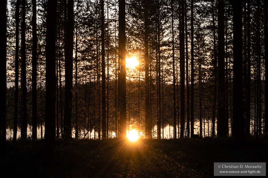 Sonnenuntergang an einem See in Nordschweden in der Nähe von Jokkmokk