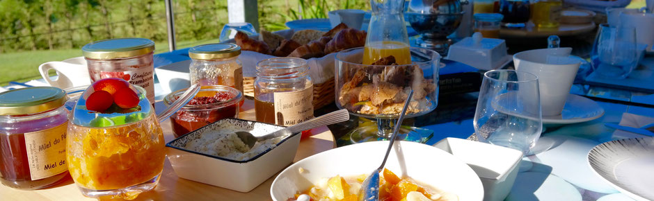Villa Lascaux, maison d'hôtes proche de Sarlat et des grottes de Lascaux, petit déjeûner en terrasse avec vue