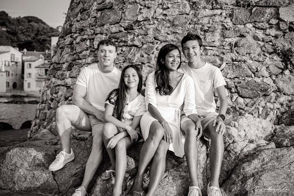 Family portrait in Saint-Tropez captured during a relaxed outdoor photoshoot.