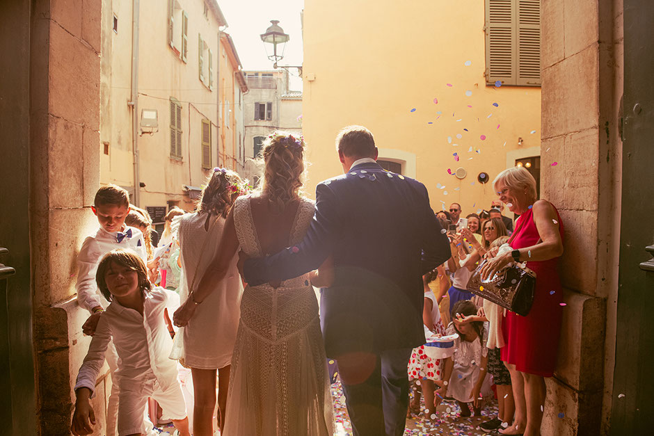Wedding exit at the church in Saint Tropez