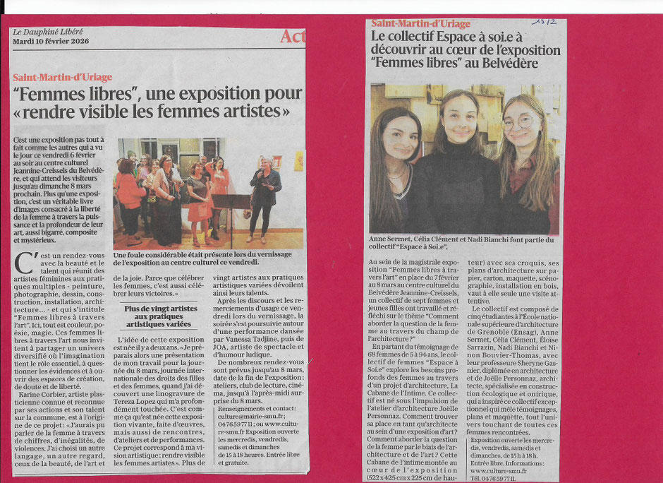photo du vernissage de l'exposition Femmes Libres à travers l'art le 6 mars 2026 à Saint Martin D'Uriage au centre culturel Jeannine CREISSELS