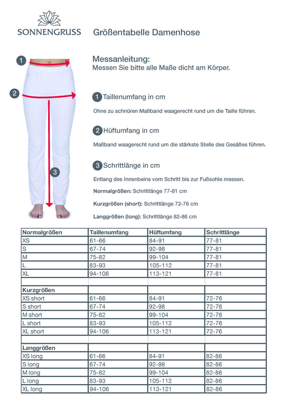 Yogahosen für Damen in Lang-und Kurzgrößen in optimaler Passform. Erhältlich in den färben schwarz, weiss und blau. Fair in Europa gefertigt.