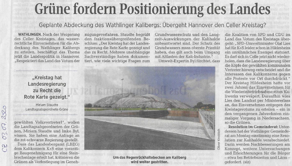 Quelle: Cellsche Zeitung, 03.07.2020