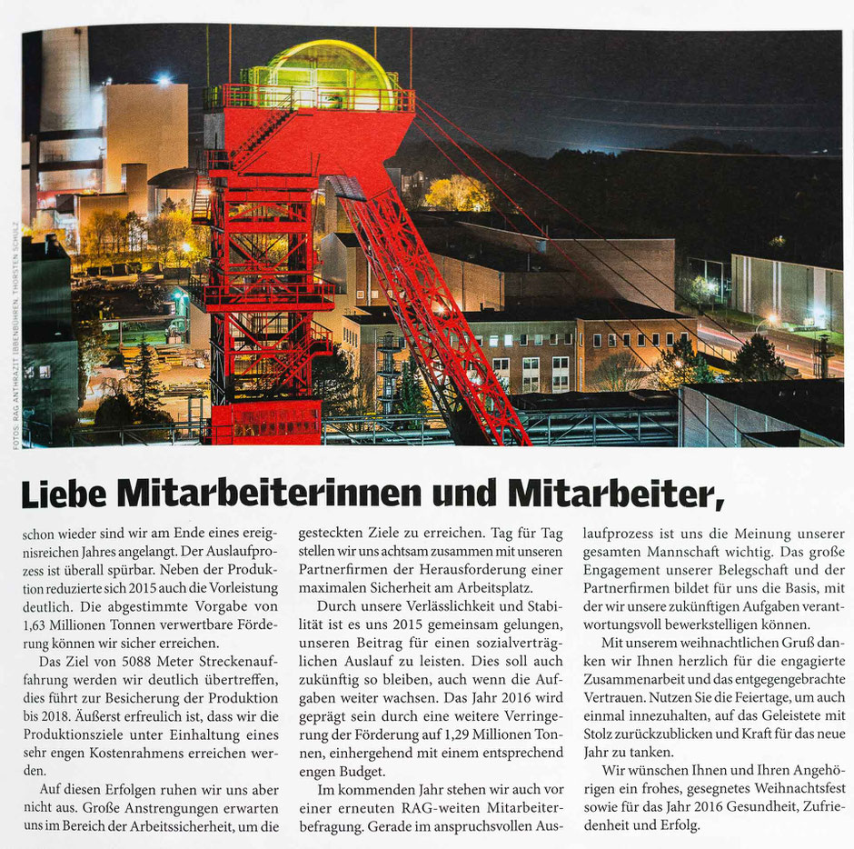 Mitarbeitermagazin "Steinkohle" der RAG AG, Ausgabe 12/2015