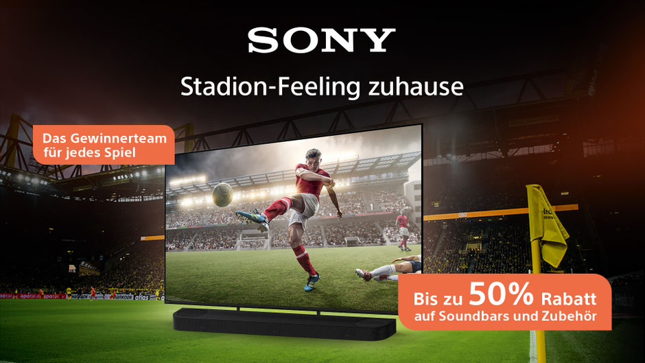 Aktion gültig ab sofort bis 30.6.2026, beim Kauf eines Sony TV's ab 55" gibts die Sony Soundbar und Subwoofer mit 30 - 50% Rabatt