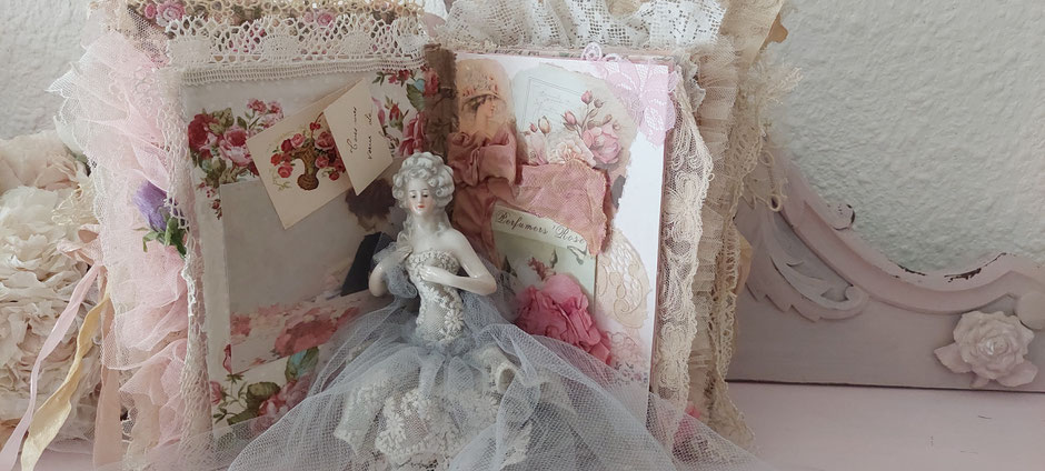Nouveau! Livre journal shabby avec roses de papier