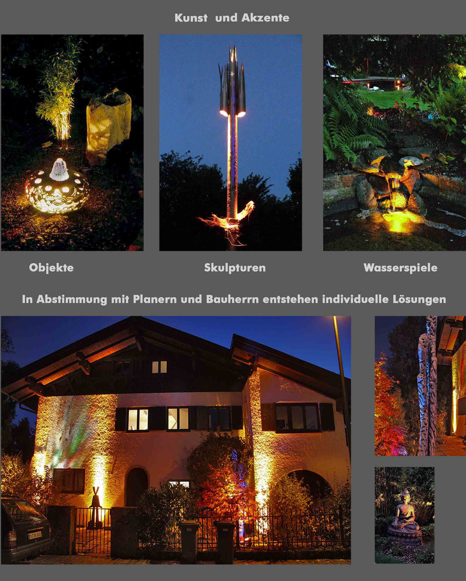 Licht im Garten_Lichkunst_Bruno Kiesel_Lichtkünstler_Lichtplanung_Gartenbeleuchtung_Fasadenlicht_Sklupturen bei Nacht