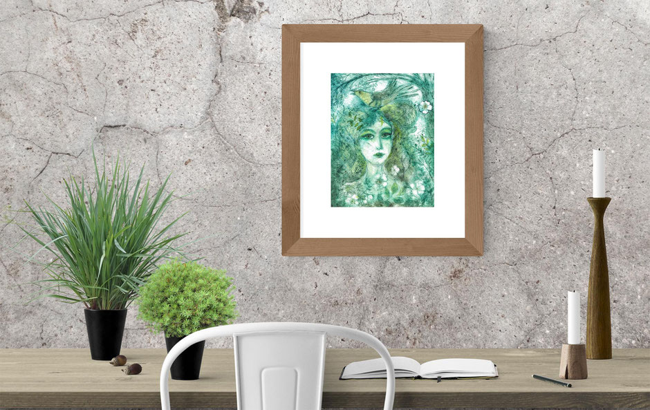 hedgewitch wise Bohemian beautiful witch forest with cuckoo drypoint etching art print