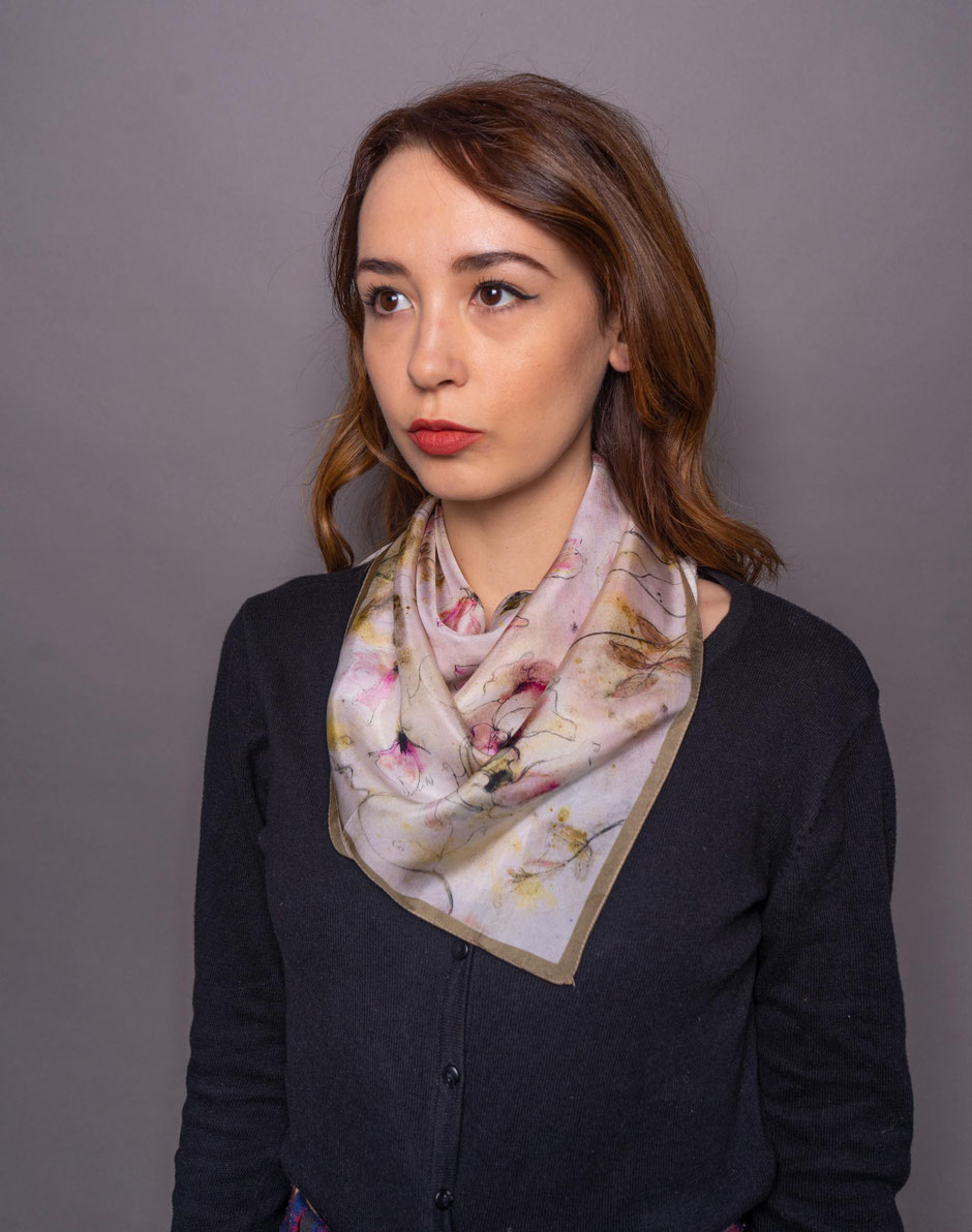 floral silk neck scarf square 60cm x 60cm