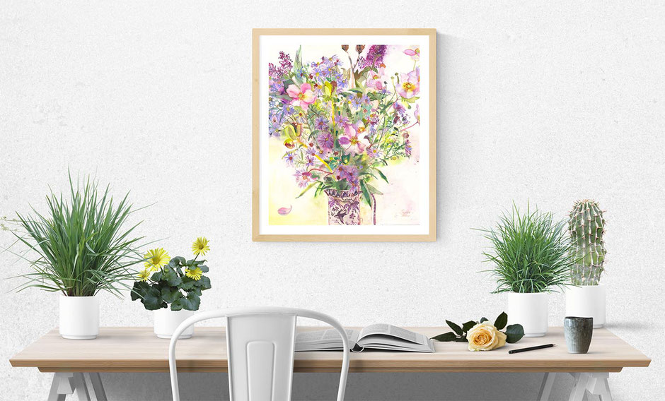 august bouquet autumnal flowers and foliage floral artwork print