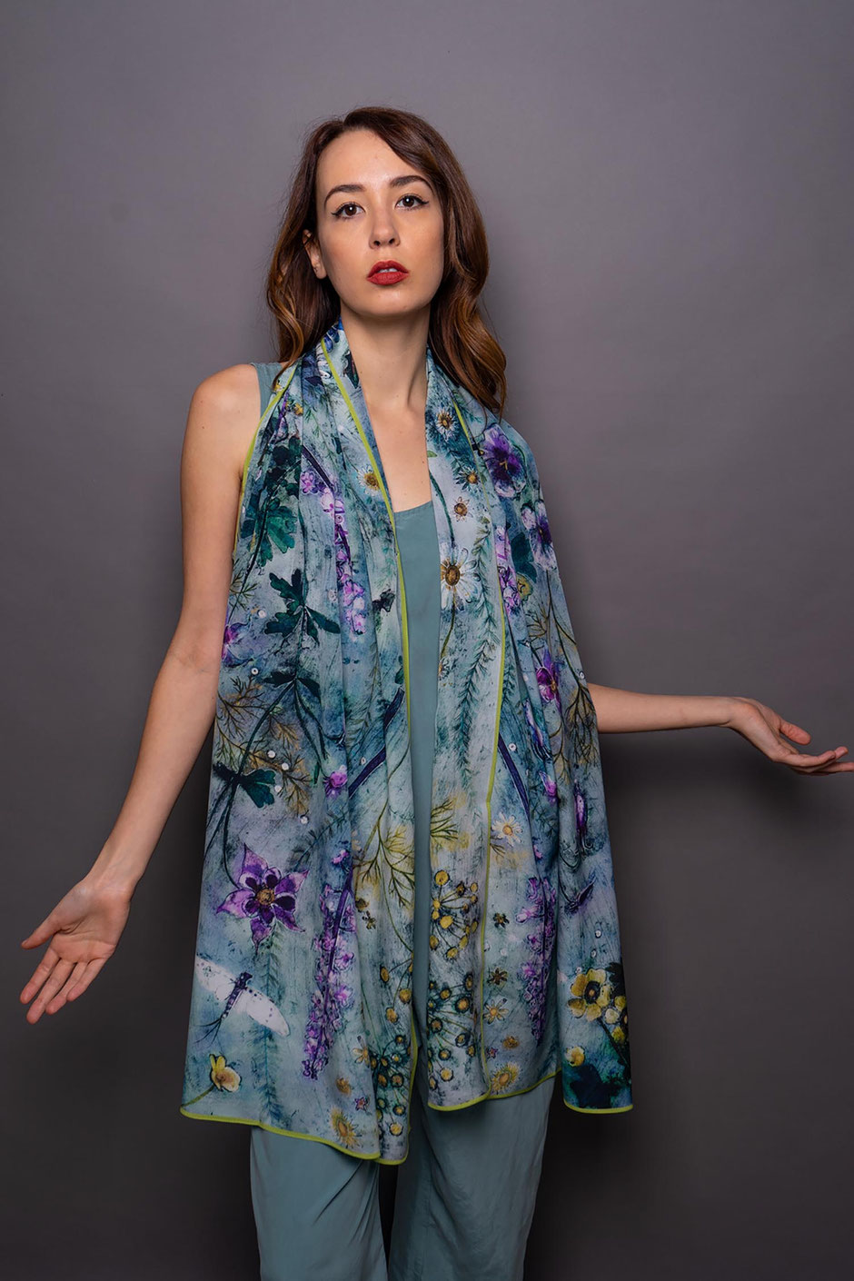 floral silk shawl 100% crepe de chine luxury designer scarf