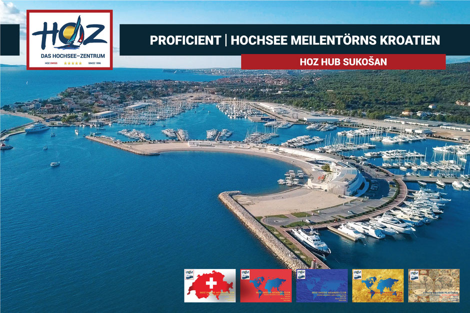 Luftaufnahme der modernen Marina Dalmacija in Sukošan (Kroatien), Standort für Hochsee-Meilentörns des HOZ Hochseezentrums.