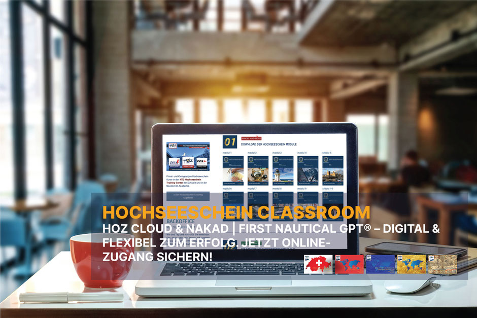 Flexibler Hochseeschein Onlinekurs Schweiz: Digitales Lernen mit HOZ Cloud & KI, optimal zur Prüfungsvorbereitung.