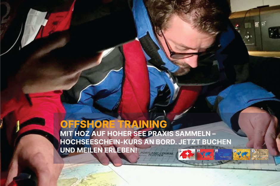 Offshore Training mit HOZ: Hochseeschein-Praxiskurs auf hoher See – Navigation und Meilen sammeln an Bord einer Segelyacht.