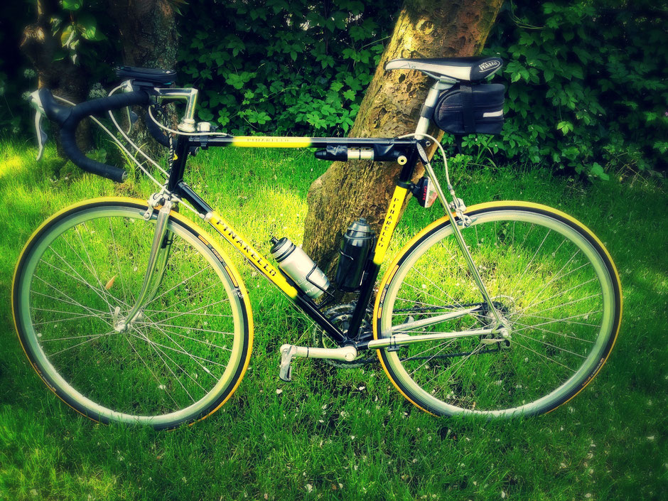 vélo de course d'occasion noir et jaune