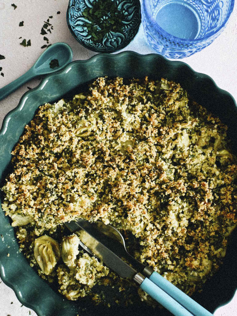 ARTISCHOCKEN-HERZEN ÜBERBACKEN MIT PARMESAN-PANKO-PETERSILIEN BRÖSEL