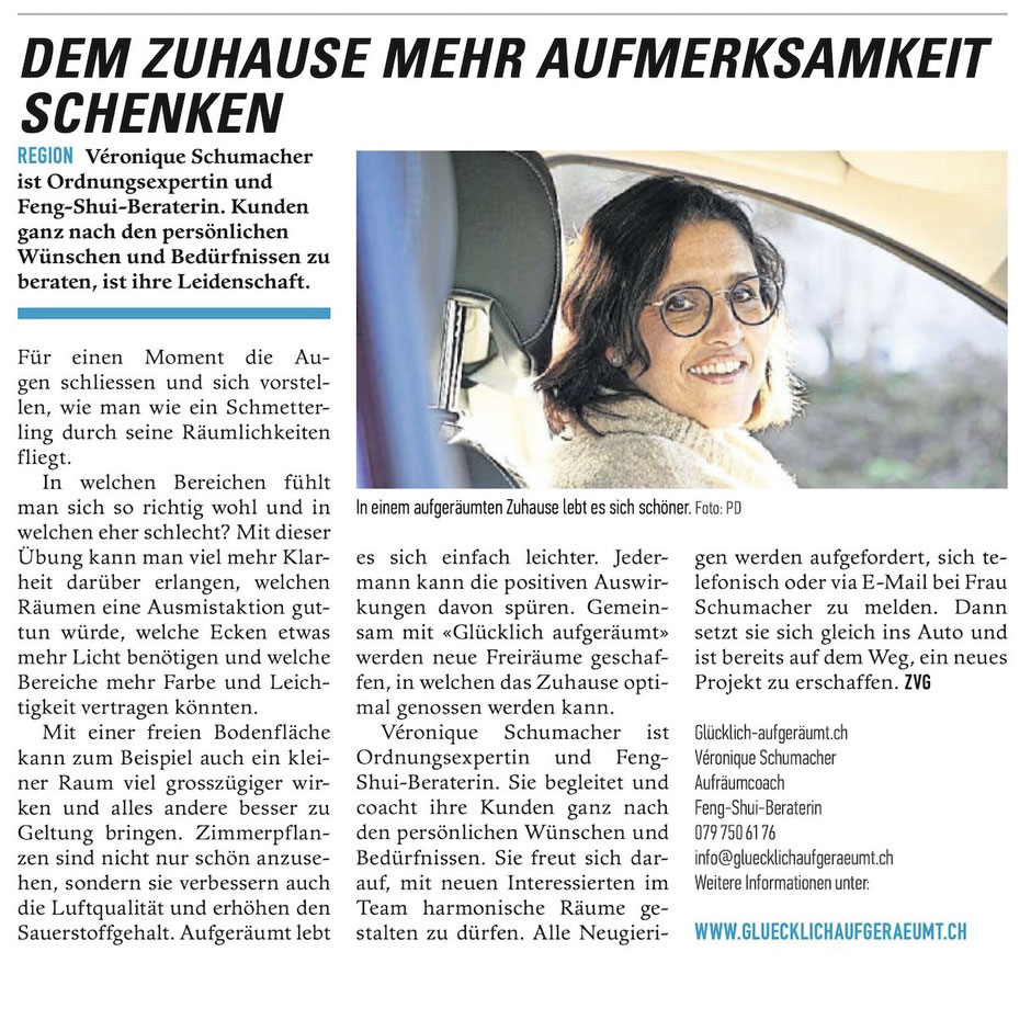 Véronique Schumacher ist Ordnungsexpertin und Feng Shui Beraterin.Kunden ganz nach den persönlichen Wünschen und Bedürfnissen zu beraten, ist ihre Leidenschaft