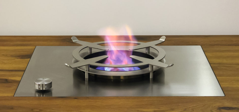 Einbau Wokbrenner aus Edelstahl mit offener Flamme – ideal für Indoor- und Outdoor-Küchen