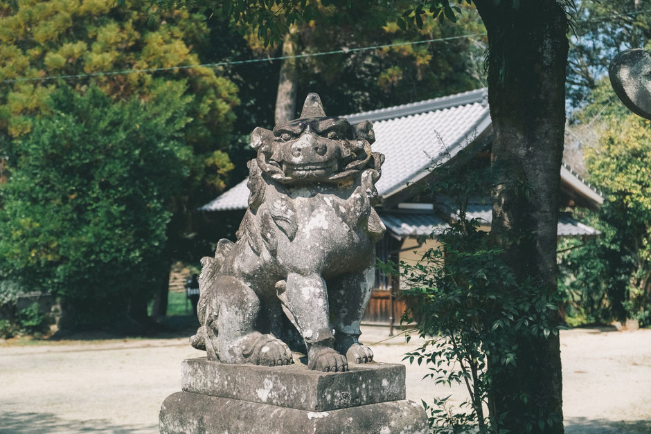 【うきは市吉井町】若宮八幡神社 狛犬(吽形)石像