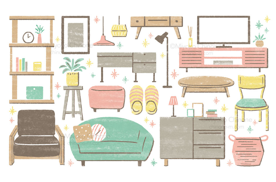 新生活の家具のイラスト