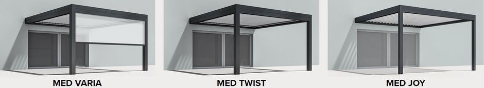 Gibus med varia, med twist, med joy Hardtop, Lamellendach, Pavillon, Terrassendach